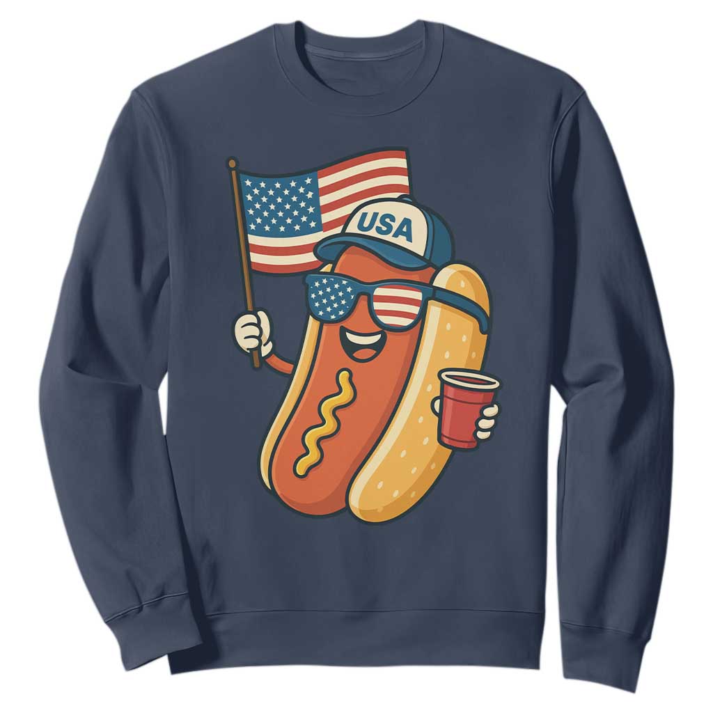 Cool Patriotic Hot Dog Sweatshirt Funny 4th of July Cookout 4th of July American Flag TS02 Navy Print Your Wear