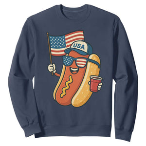 Cool Patriotic Hot Dog Sweatshirt Funny 4th of July Cookout 4th of July American Flag TS02 Navy Print Your Wear