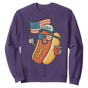 Cool Patriotic Hot Dog Sweatshirt Funny 4th of July Cookout 4th of July American Flag TS02 Purple Print Your Wear