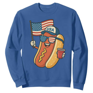 Cool Patriotic Hot Dog Sweatshirt Funny 4th of July Cookout 4th of July American Flag TS02 Royal Blue Print Your Wear