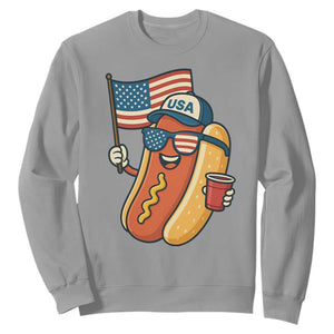 Cool Patriotic Hot Dog Sweatshirt Funny 4th of July Cookout 4th of July American Flag TS02 Sport Gray Print Your Wear
