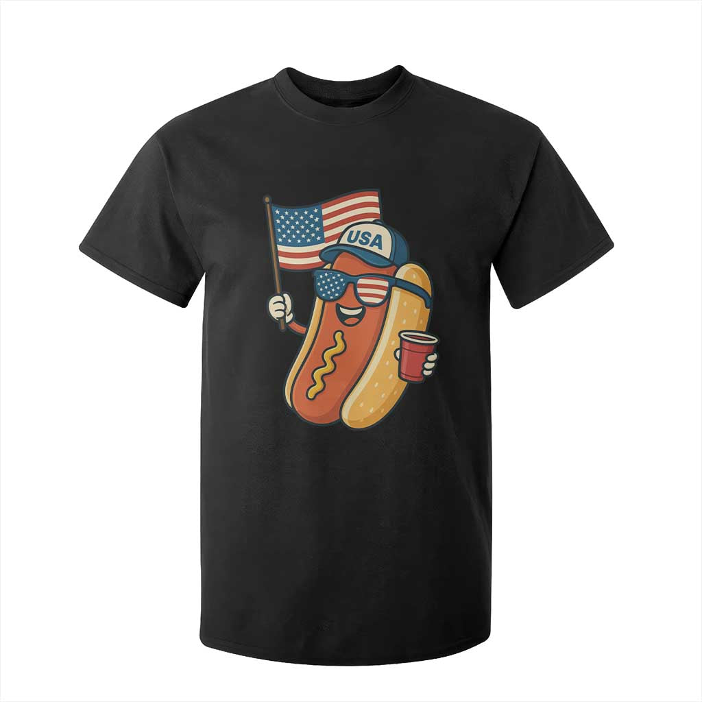 Cool Patriotic Hot Dog T Shirt For Kid Funny 4th of July Cookout 4th of July American Flag TS02 Black Print Your Wear