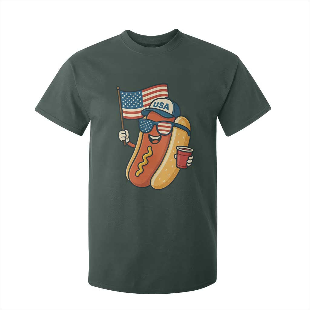 Cool Patriotic Hot Dog T Shirt For Kid Funny 4th of July Cookout 4th of July American Flag TS02 Dark Forest Green Print Your Wear