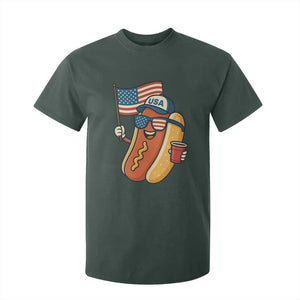 Cool Patriotic Hot Dog T Shirt For Kid Funny 4th of July Cookout 4th of July American Flag TS02 Dark Forest Green Print Your Wear