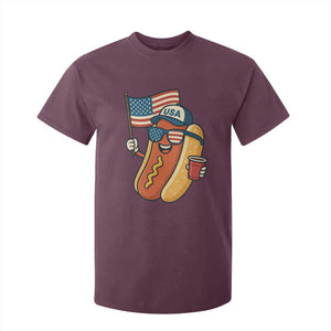 Cool Patriotic Hot Dog T Shirt For Kid Funny 4th of July Cookout 4th of July American Flag TS02 Maroon Print Your Wear