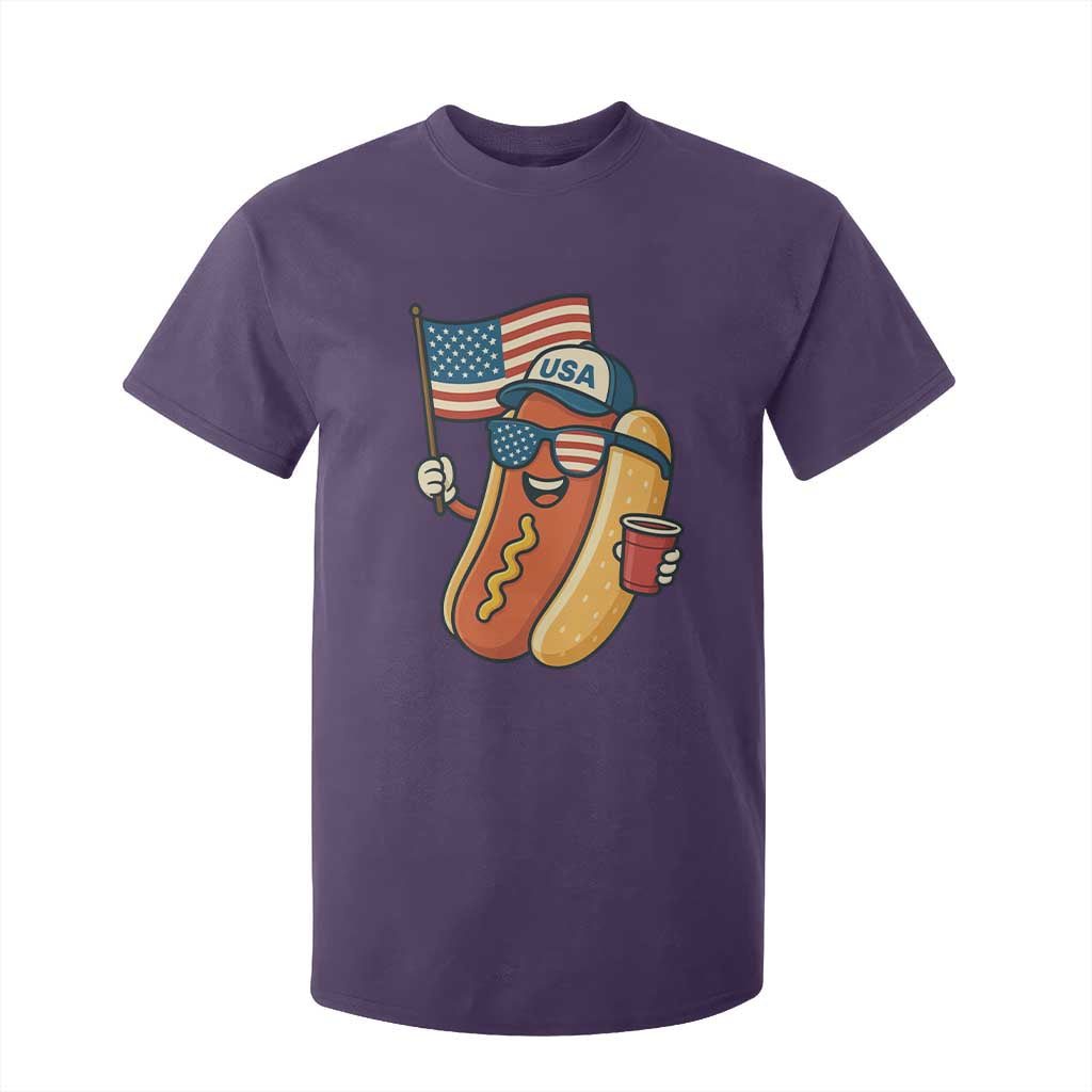 Cool Patriotic Hot Dog T Shirt For Kid Funny 4th of July Cookout 4th of July American Flag TS02 Purple Print Your Wear
