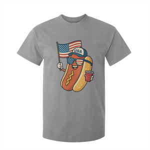 Cool Patriotic Hot Dog T Shirt For Kid Funny 4th of July Cookout 4th of July American Flag TS02 Sport Gray Print Your Wear