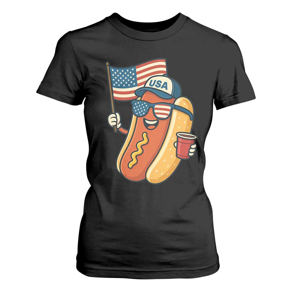 Cool Patriotic Hot Dog T Shirt For Women Funny 4th of July Cookout 4th of July American Flag TS02 Black Print Your Wear