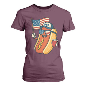 Cool Patriotic Hot Dog T Shirt For Women Funny 4th of July Cookout 4th of July American Flag TS02 Maroon Print Your Wear