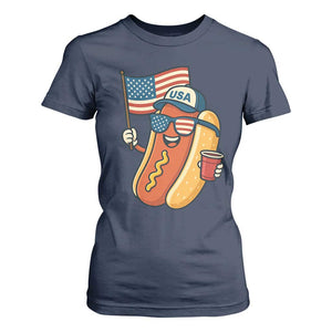Cool Patriotic Hot Dog T Shirt For Women Funny 4th of July Cookout 4th of July American Flag TS02 Navy Print Your Wear