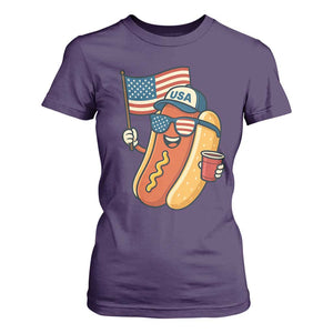 Cool Patriotic Hot Dog T Shirt For Women Funny 4th of July Cookout 4th of July American Flag TS02 Purple Print Your Wear