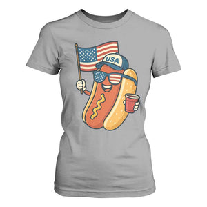 Cool Patriotic Hot Dog T Shirt For Women Funny 4th of July Cookout 4th of July American Flag TS02 Sport Gray Print Your Wear