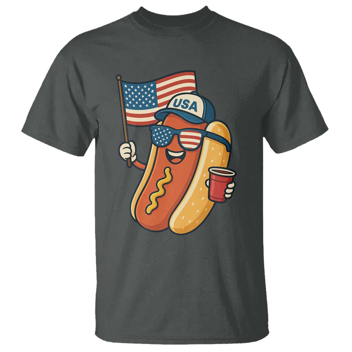Cool Patriotic Hot Dog T Shirt Funny 4th of July Cookout 4th of July American Flag TS02 Dark Heather Print Your Wear