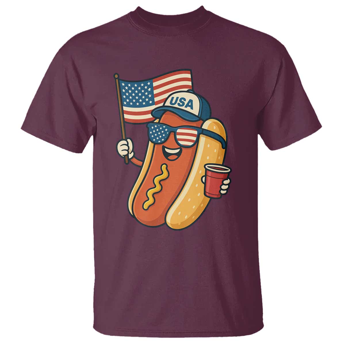Cool Patriotic Hot Dog T Shirt Funny 4th of July Cookout 4th of July American Flag TS02 Maroon Print Your Wear