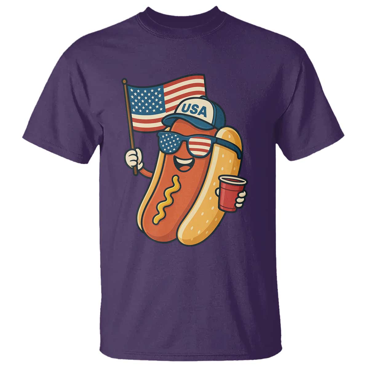 Cool Patriotic Hot Dog T Shirt Funny 4th of July Cookout 4th of July American Flag TS02 Purple Print Your Wear