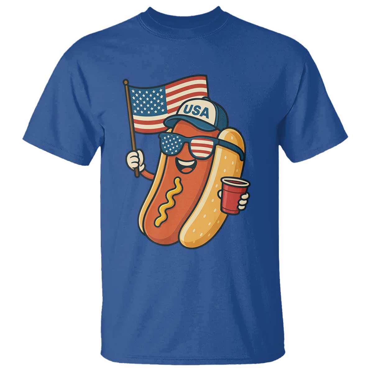 Cool Patriotic Hot Dog T Shirt Funny 4th of July Cookout 4th of July American Flag TS02 Royal Blue Print Your Wear