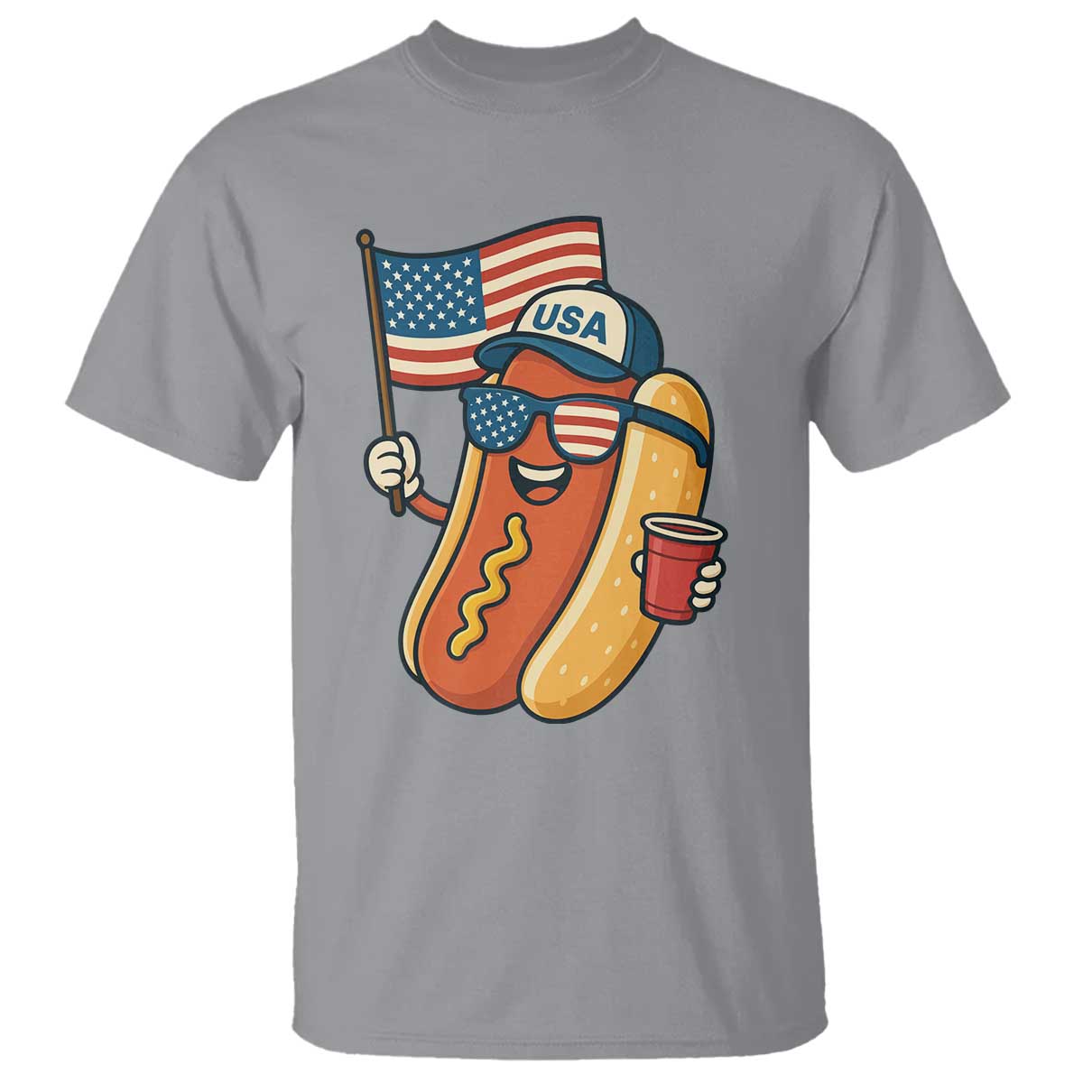 Cool Patriotic Hot Dog T Shirt Funny 4th of July Cookout 4th of July American Flag TS02 Sport Gray Print Your Wear