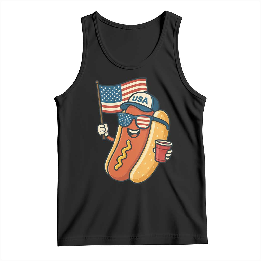 Cool Patriotic Hot Dog Tank Top Funny 4th of July Cookout 4th of July American Flag TS02 Black Print Your Wear
