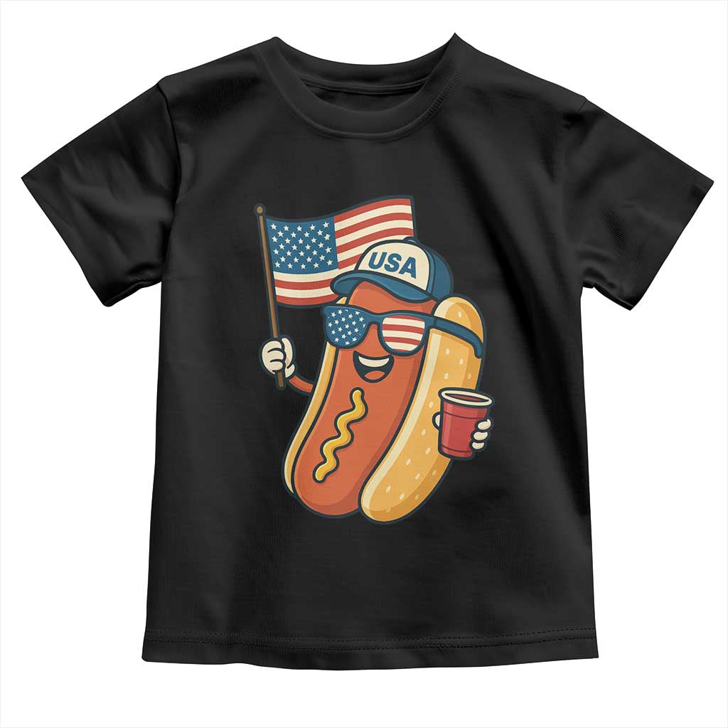 Cool Patriotic Hot Dog Toddler T Shirt Funny 4th of July Cookout 4th of July American Flag TS02 Black Print Your Wear