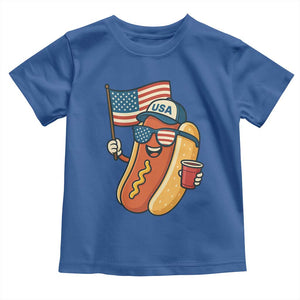 Cool Patriotic Hot Dog Toddler T Shirt Funny 4th of July Cookout 4th of July American Flag TS02 Royal Blue Print Your Wear