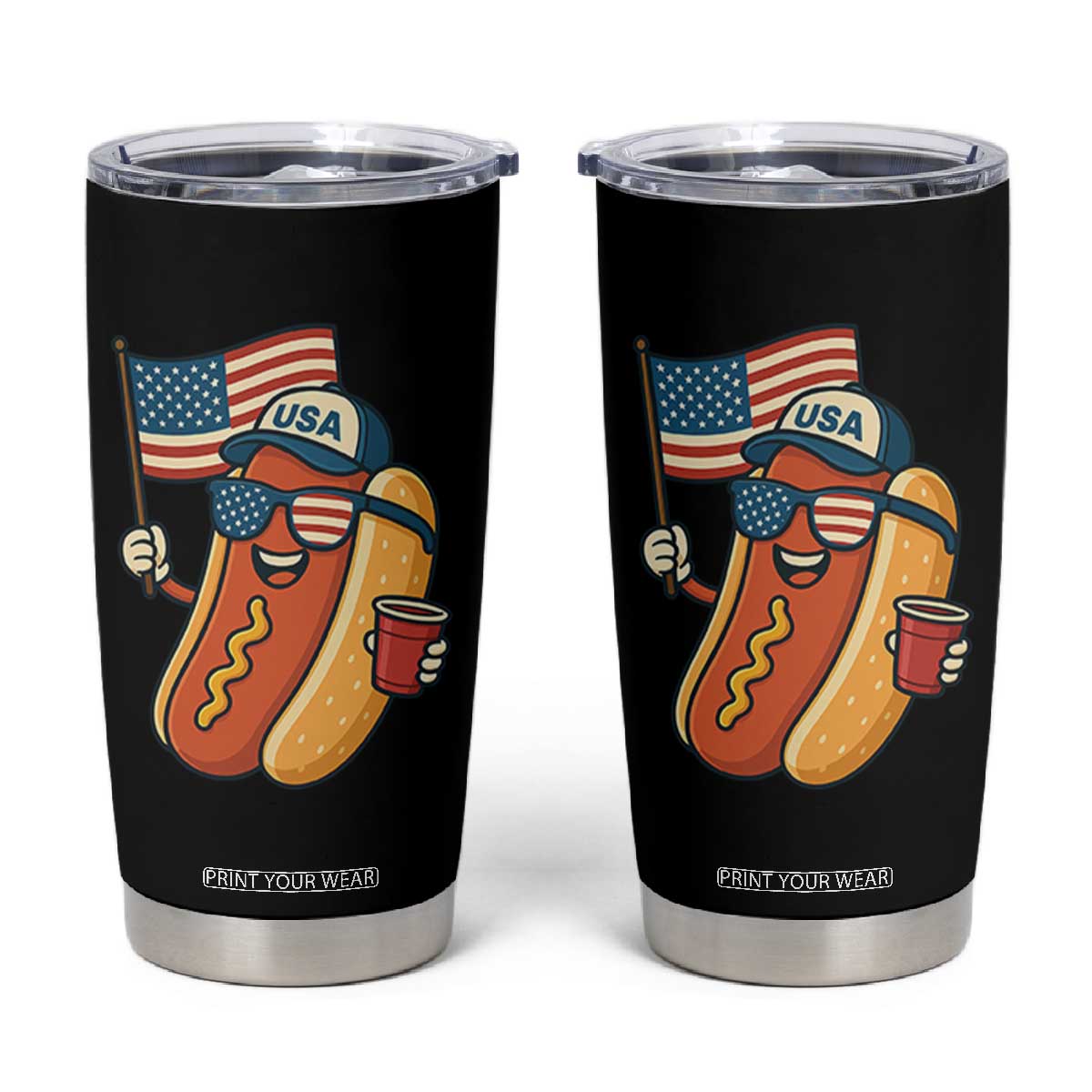 Cool Patriotic Hot Dog Tumbler Cup Funny 4th of July Cookout 4th of July American Flag TS02 Black Print Your Wear
