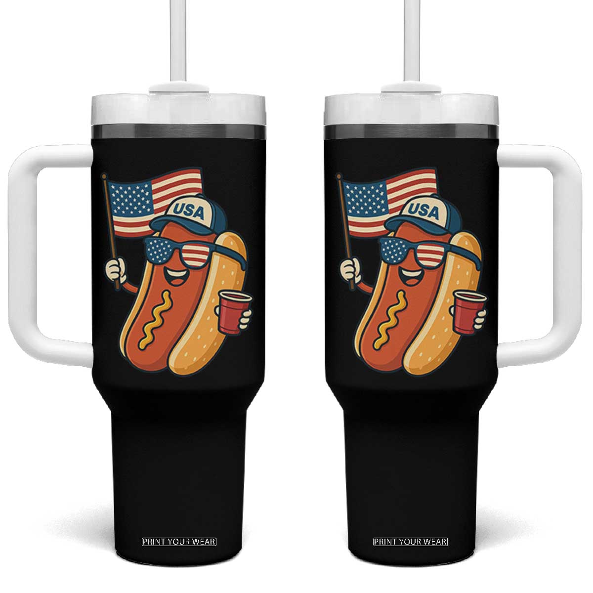 Cool Patriotic Hot Dog Tumbler With Handle Funny 4th of July Cookout 4th of July American Flag TS02 One Size: 40 oz Black Print Your Wear