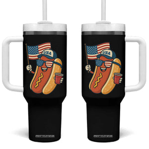 Cool Patriotic Hot Dog Tumbler With Handle Funny 4th of July Cookout 4th of July American Flag TS02 One Size: 40 oz Black Print Your Wear