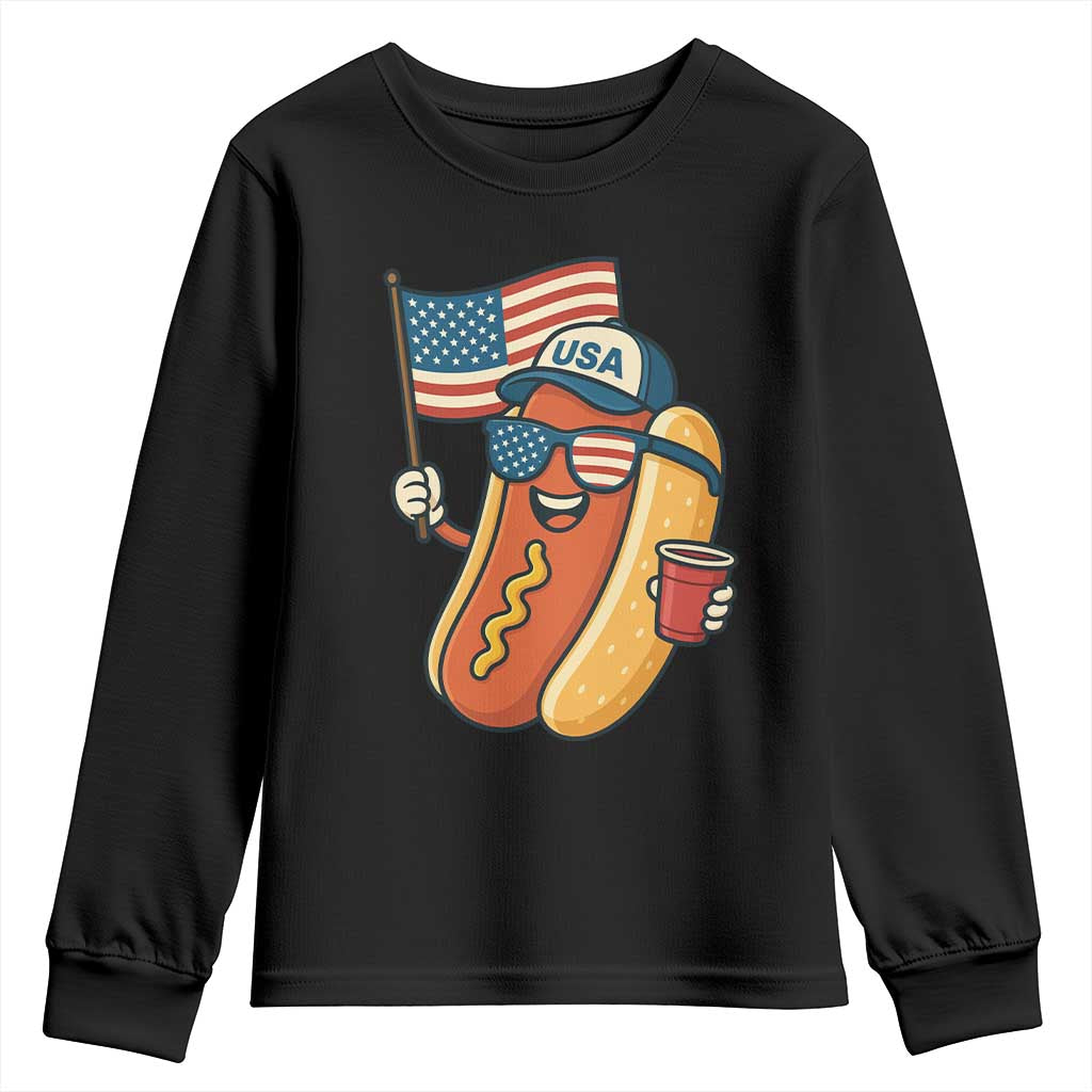 Cool Patriotic Hot Dog Youth Sweatshirt Funny 4th of July Cookout 4th of July American Flag TS02 Black Print Your Wear