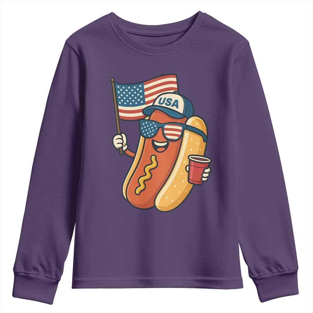 Cool Patriotic Hot Dog Youth Sweatshirt Funny 4th of July Cookout 4th of July American Flag TS02 Purple Print Your Wear