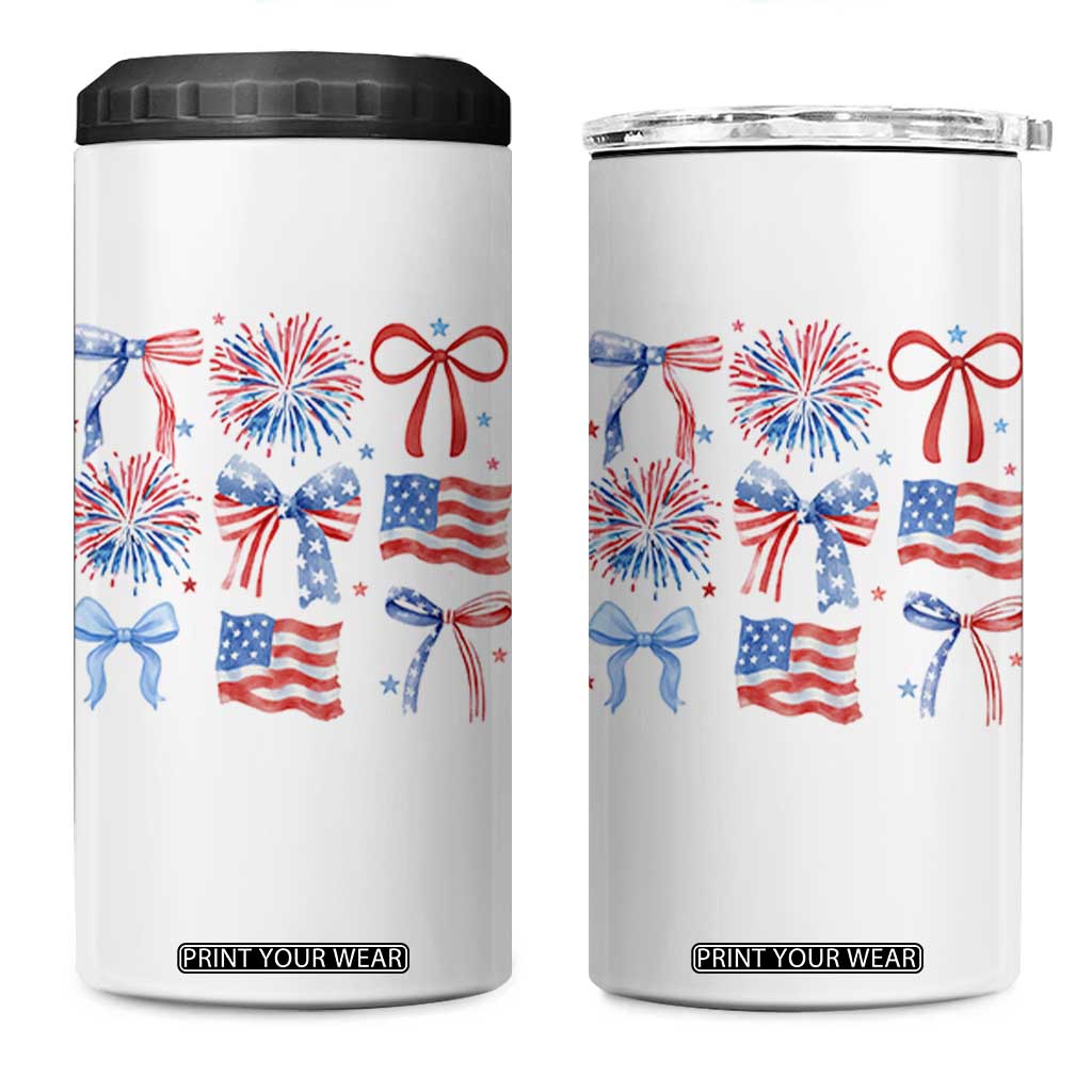 Coquette 4th Of July 4 in 1 Can Cooler Tumbler Patriotic Bow American Flag TS10 One Size: 16 oz White Print Your Wear