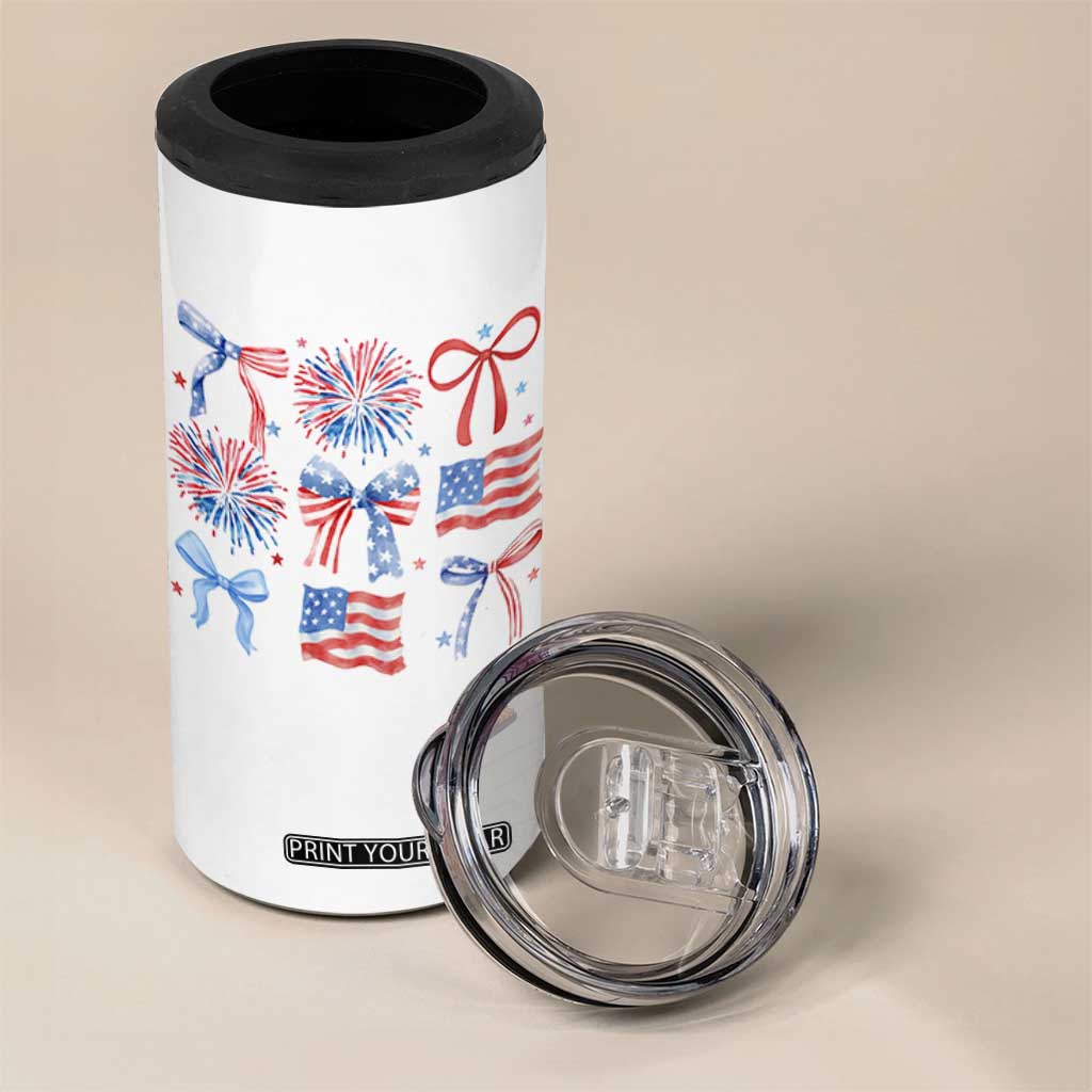 Coquette 4th Of July 4 in 1 Can Cooler Tumbler Patriotic Bow American Flag TS10 Print Your Wear