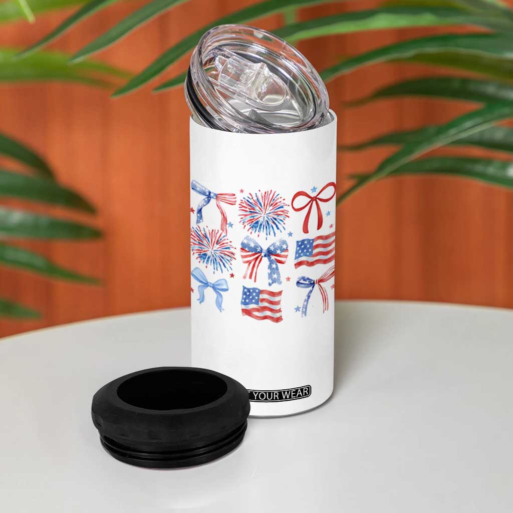 Coquette 4th Of July 4 in 1 Can Cooler Tumbler Patriotic Bow American Flag TS10 Print Your Wear
