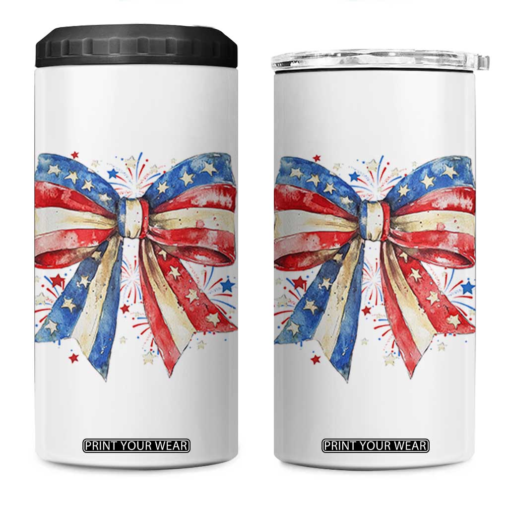 Coquette 4th Of July 4 in 1 Can Cooler Tumbler USA Bow American Flag Red White and Blue TS10 One Size: 16 oz White Print Your Wear