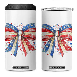 Coquette 4th Of July 4 in 1 Can Cooler Tumbler USA Bow American Flag Red White and Blue TS10 One Size: 16 oz White Print Your Wear
