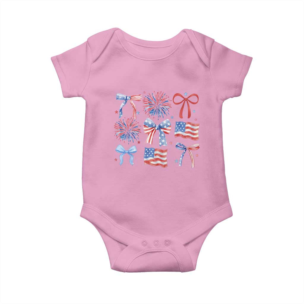 Coquette 4th Of July Baby Onesie Patriotic Bow American Flag TS10 Light Pink Print Your Wear