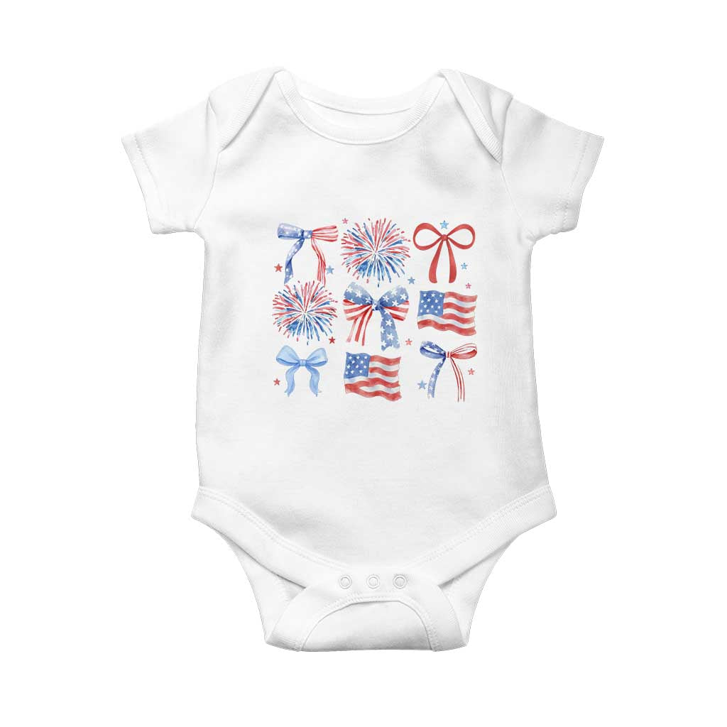 Coquette 4th Of July Baby Onesie Patriotic Bow American Flag TS10 White Print Your Wear