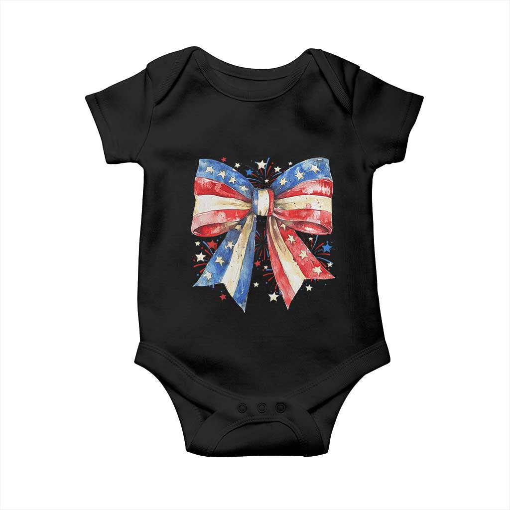 Coquette 4th Of July Baby Onesie USA Bow American Flag Red White and Blue TS10 Black Print Your Wear