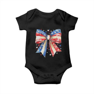 Coquette 4th Of July Baby Onesie USA Bow American Flag Red White and Blue TS10 Black Print Your Wear