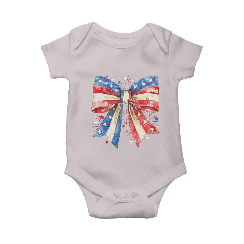 Coquette 4th Of July Baby Onesie USA Bow American Flag Red White and Blue TS10 Ice Gray Print Your Wear