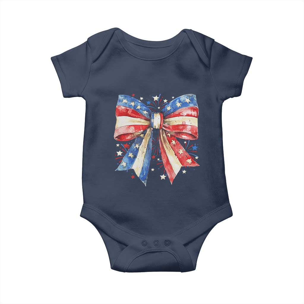 Coquette 4th Of July Baby Onesie USA Bow American Flag Red White and Blue TS10 Navy Print Your Wear