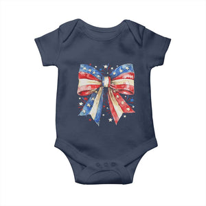 Coquette 4th Of July Baby Onesie USA Bow American Flag Red White and Blue TS10 Navy Print Your Wear