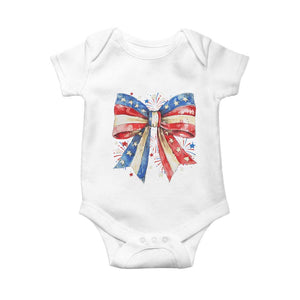 Coquette 4th Of July Baby Onesie USA Bow American Flag Red White and Blue TS10 White Print Your Wear