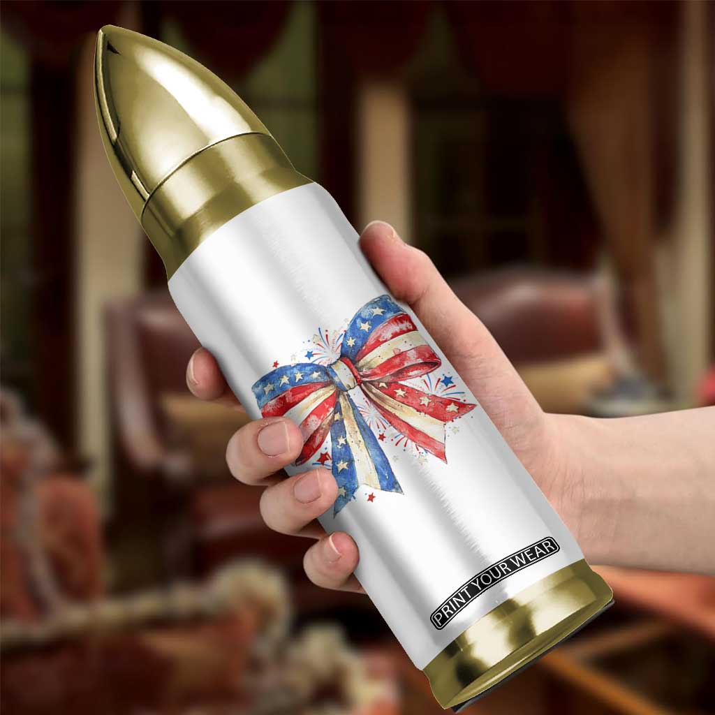 Coquette 4th Of July Bullet Tumbler USA Bow American Flag Red White and Blue TS10 Print Your Wear