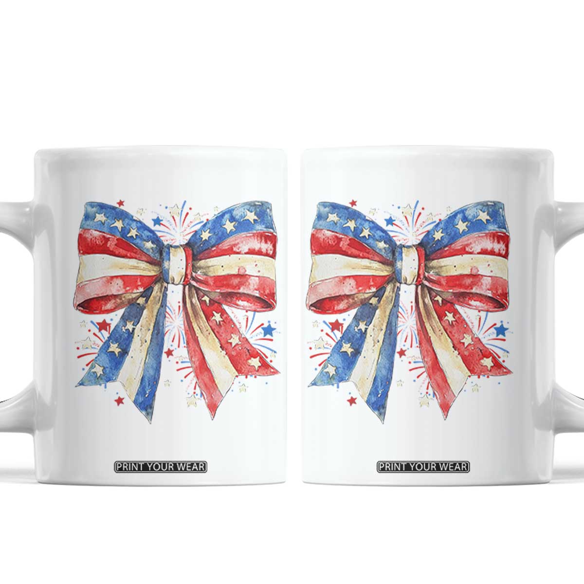 Coquette 4th Of July Coffee Mug USA Bow American Flag Red White and Blue TS10 White Print Your Wear