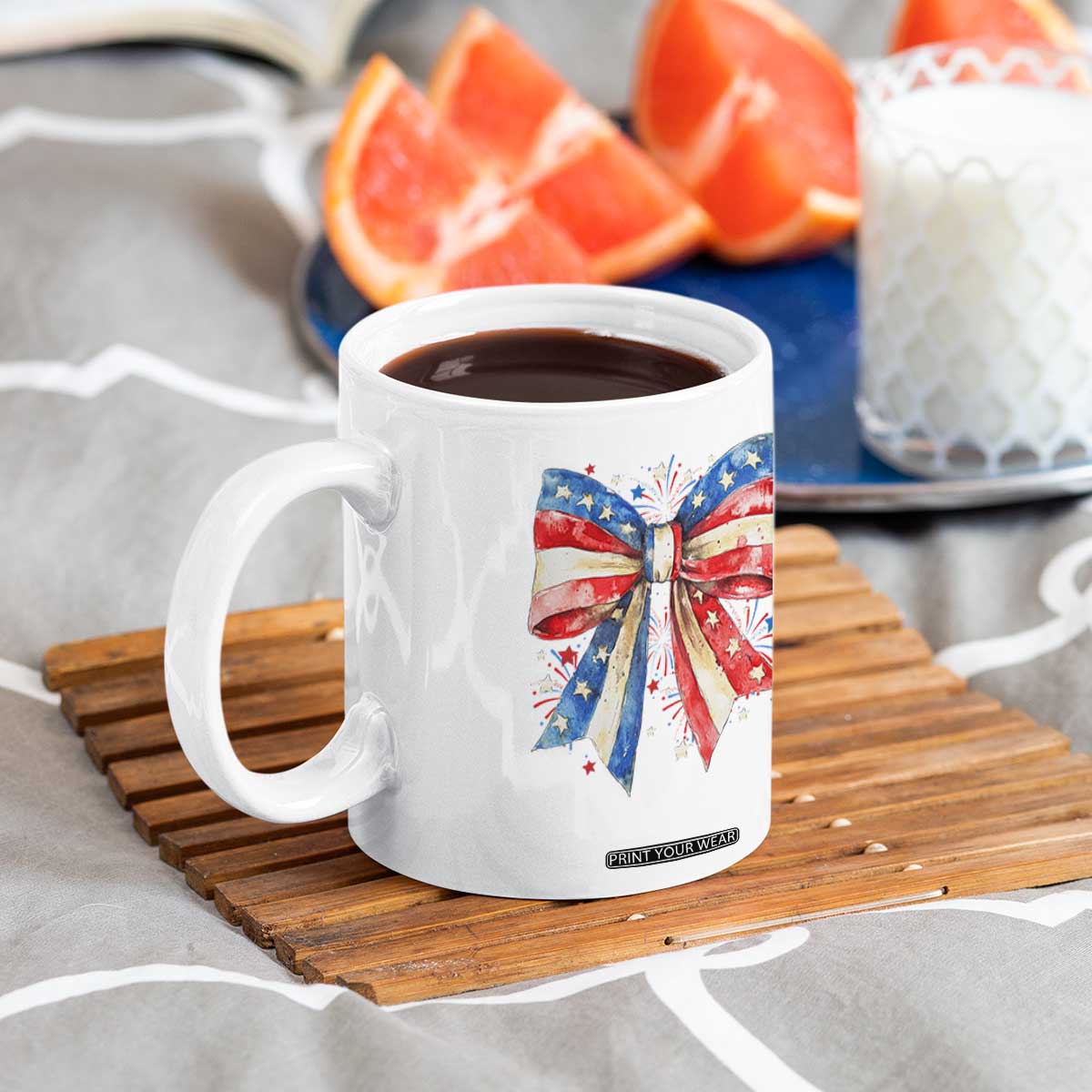 Coquette 4th Of July Coffee Mug USA Bow American Flag Red White and Blue TS10 Print Your Wear
