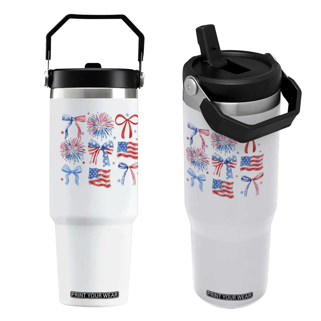 Coquette 4th Of July Flip Straw Tumbler Patriotic Bow American Flag TS10 One Size: 30 oz White Print Your Wear