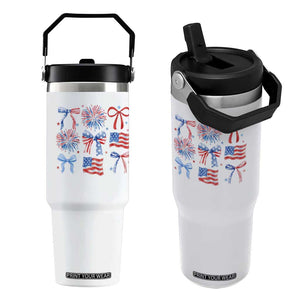 Coquette 4th Of July Flip Straw Tumbler Patriotic Bow American Flag TS10 One Size: 30 oz White Print Your Wear