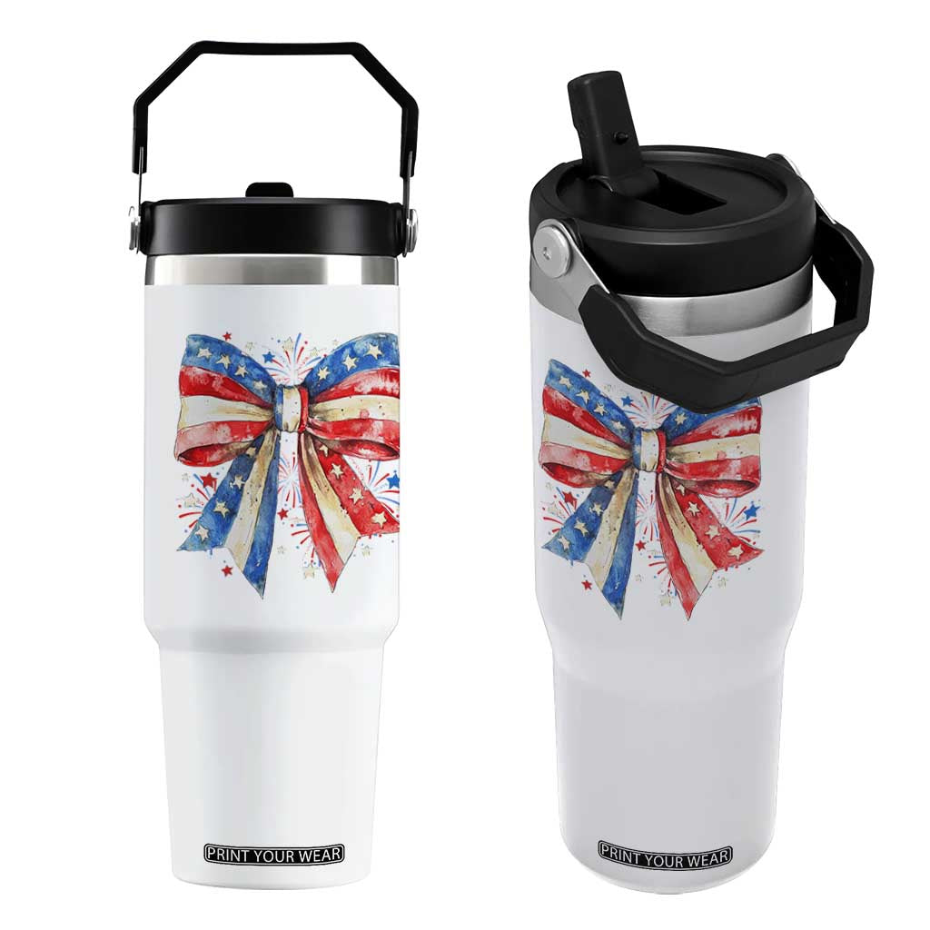 Coquette 4th Of July Flip Straw Tumbler USA Bow American Flag Red White and Blue TS10 One Size: 30 oz White Print Your Wear