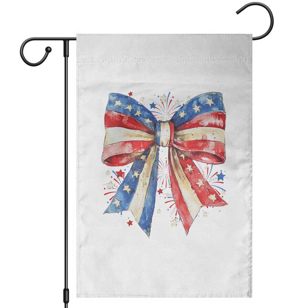 Coquette 4th Of July Garden Flag USA Bow American Flag Red White and Blue TS10 White Print Your Wear