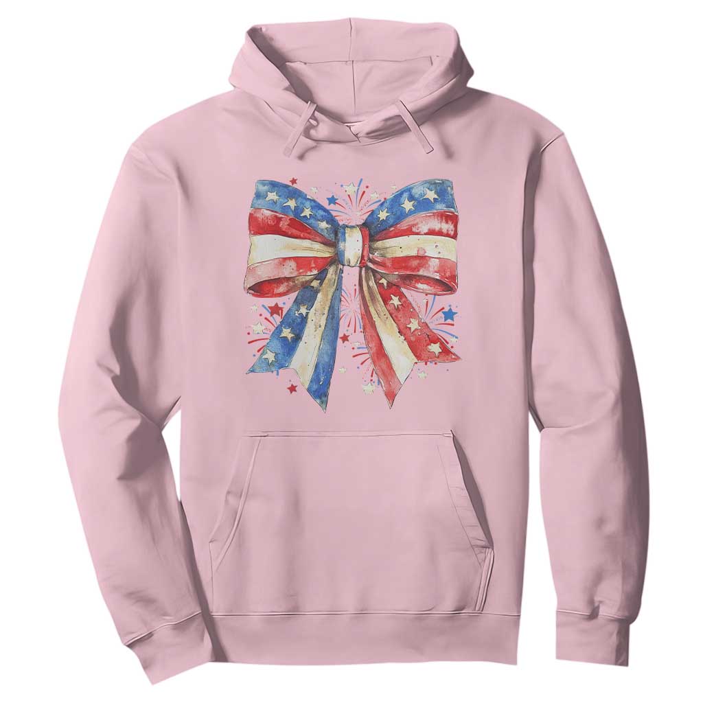 Coquette 4th Of July Hoodie USA Bow American Flag Red White and Blue TS10 Light Pink Print Your Wear